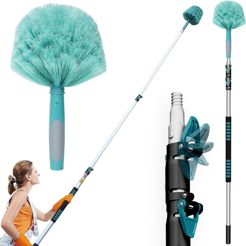 TelesPro 20 Feet High Reach Cobweb Duster with 5-12Ft Extension Pole, Webster Cobweb Duster with 3-Stage Telescopic Aluminum Pole, Spider Web Brush for Outdoor & Indoor Cleaning - Soft Bristles. - Image 1
